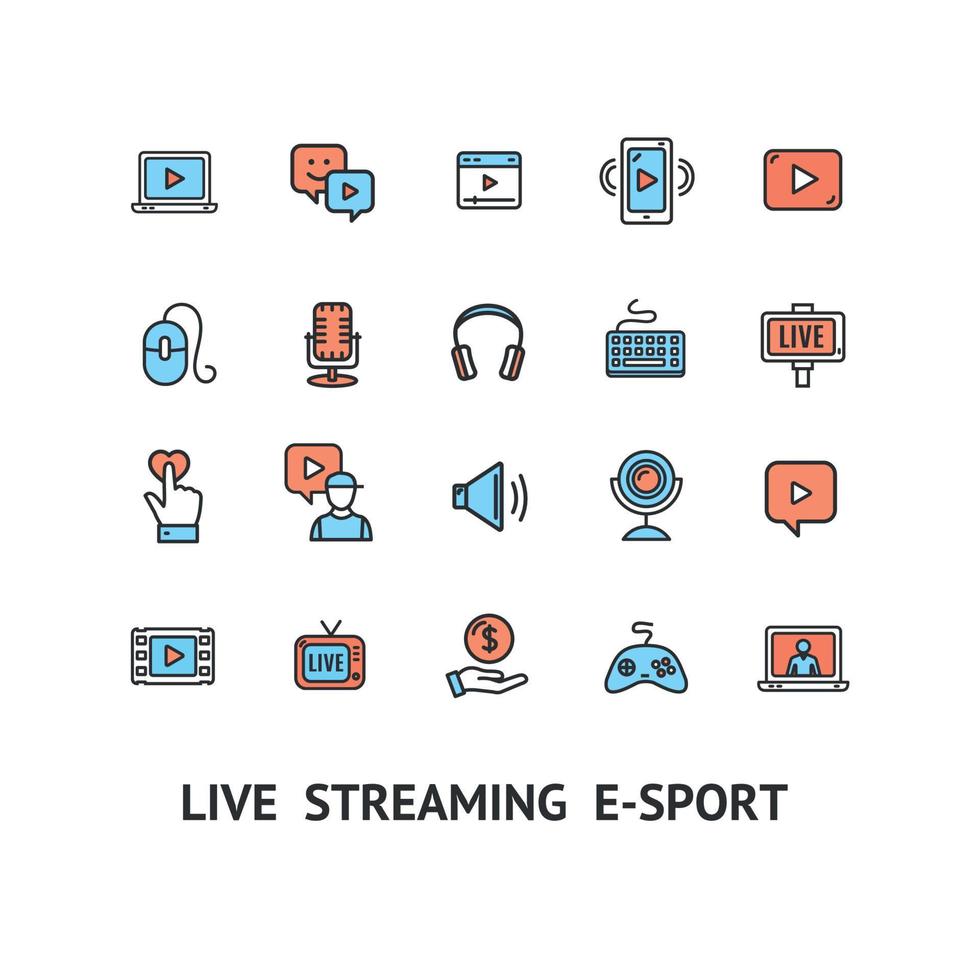 Live Streaming Sign Color Thin Line Icon Set. Vector