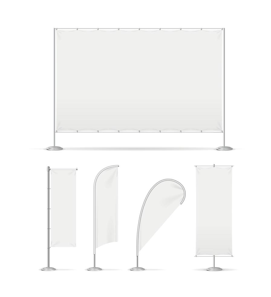 conjunto de banners de banderas publicitarias blancas detalladas en 3d realistas. vector