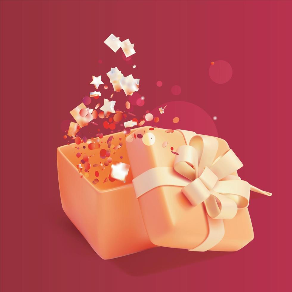 caja de regalo abierta 3d detallada y realista. vector