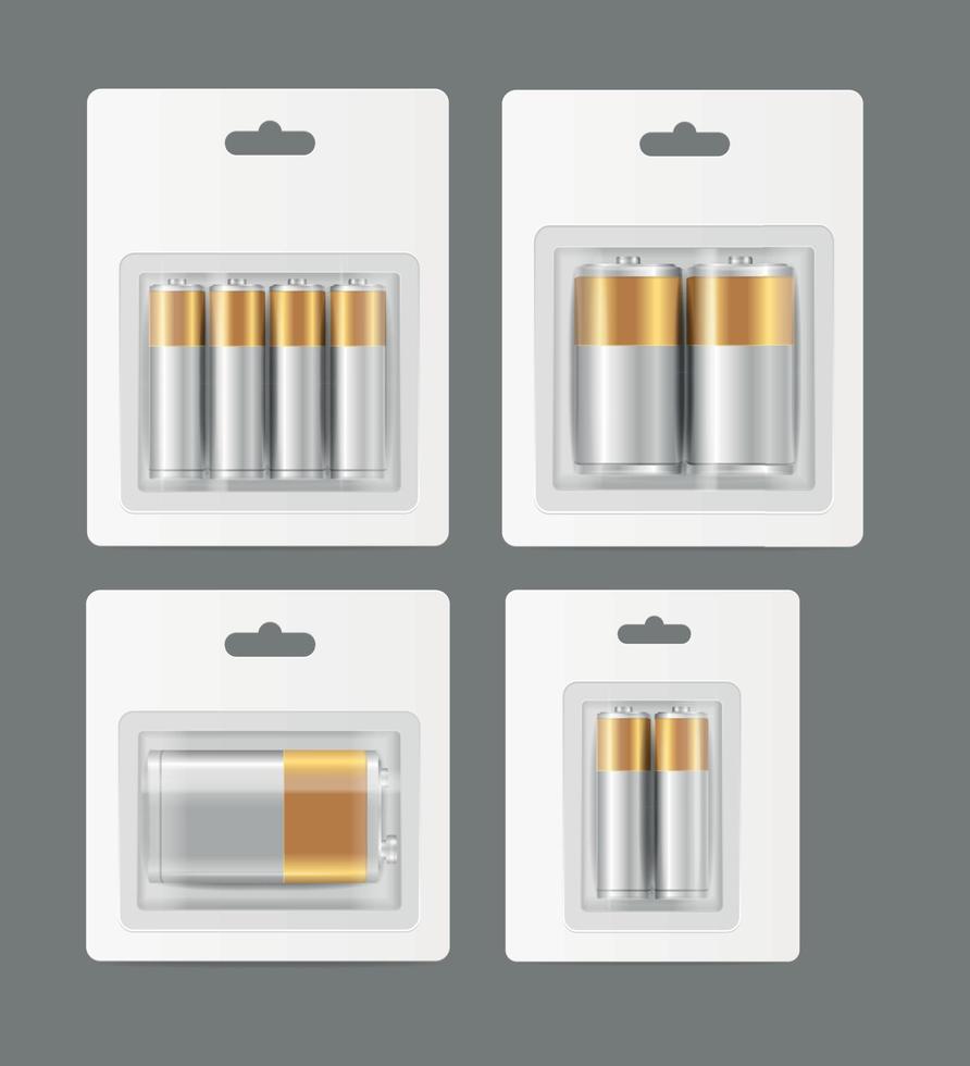 Realistic Detailed 3d Different Alkaline Batteries Set. Vector