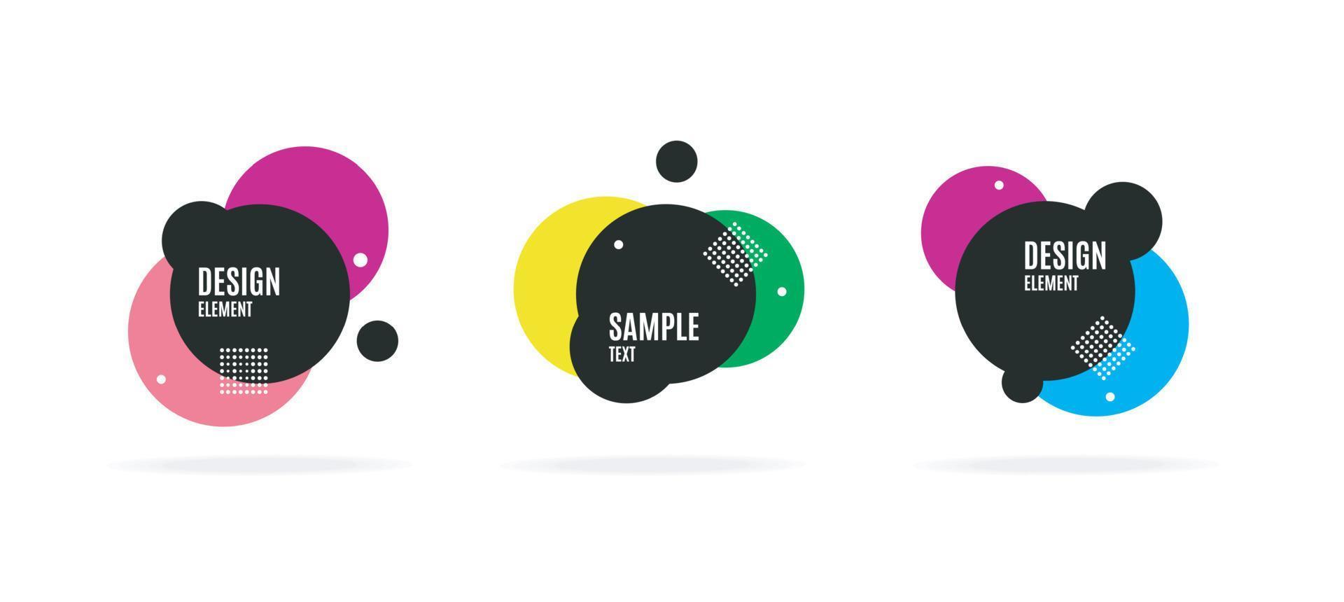 Circle Banner with Abstract Memphis Style Elements Set. Vector