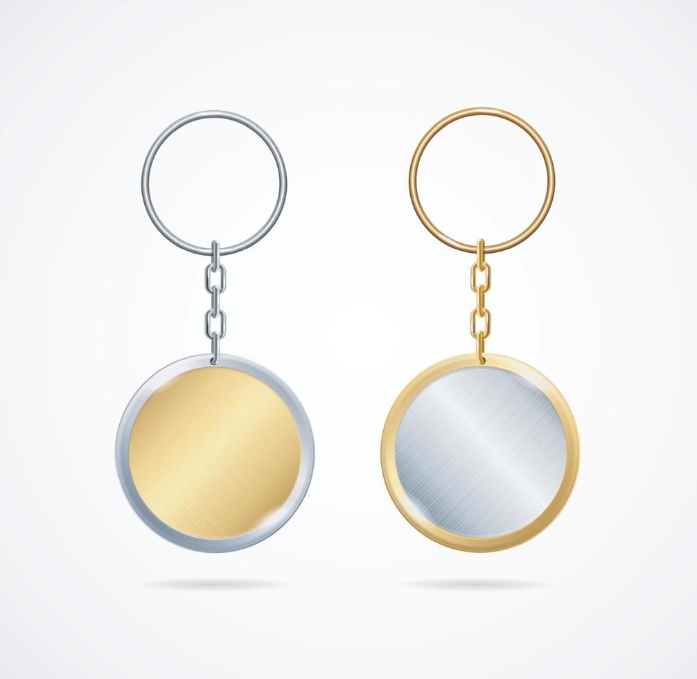 Realistic Detailed 3d Empty Metallic Keychain Set. Vector