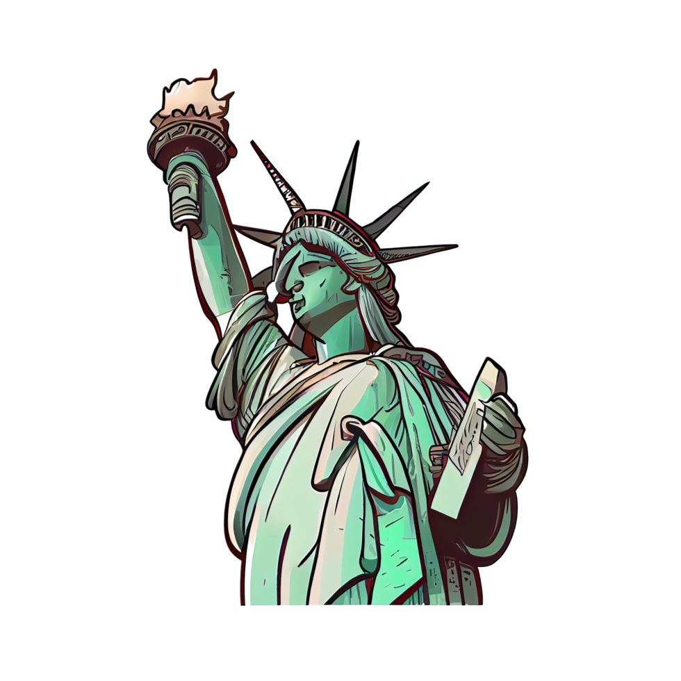 pegatina de dibujos animados la estatua de la libertad en la ciudad de nueva york png