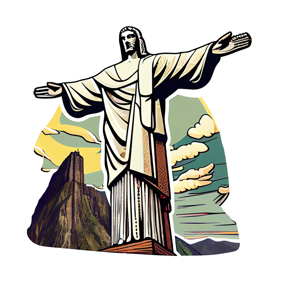 a estátua do cristo redentor no rio de janeiro, brasil, adesivo de desenho animado png