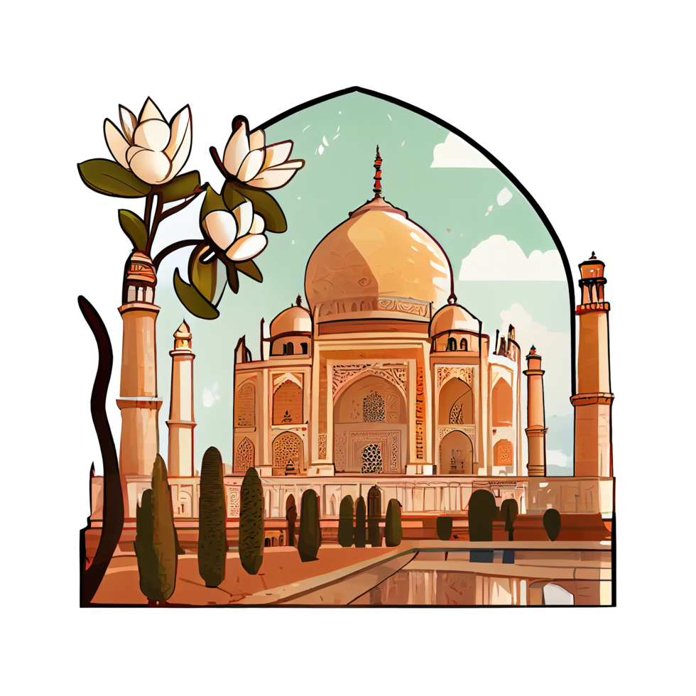 tekenfilm sticker van de taj mahal in agra, Indië png