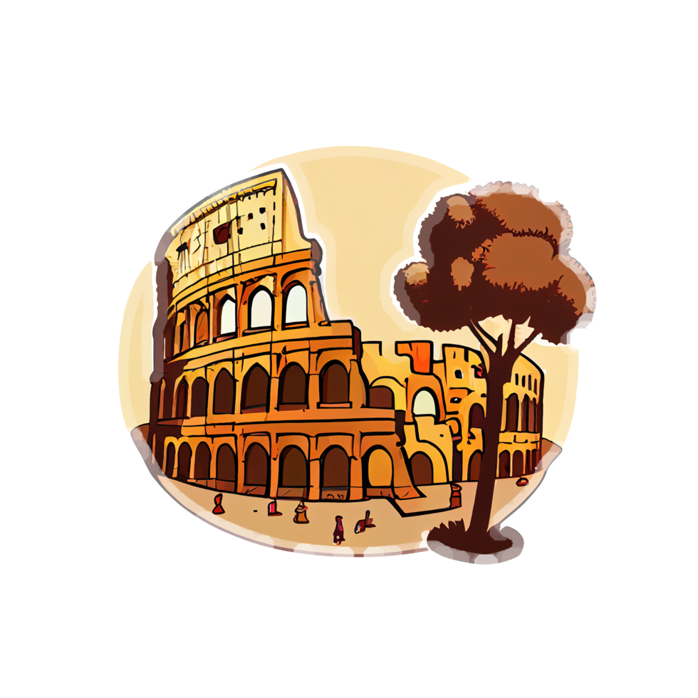 Cartoon sticker of the Colosseum, a famous landmark in Rome png