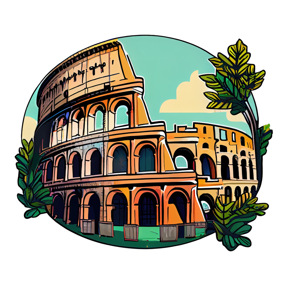 Cartoon sticker of the Colosseum, a famous landmark in Rome png