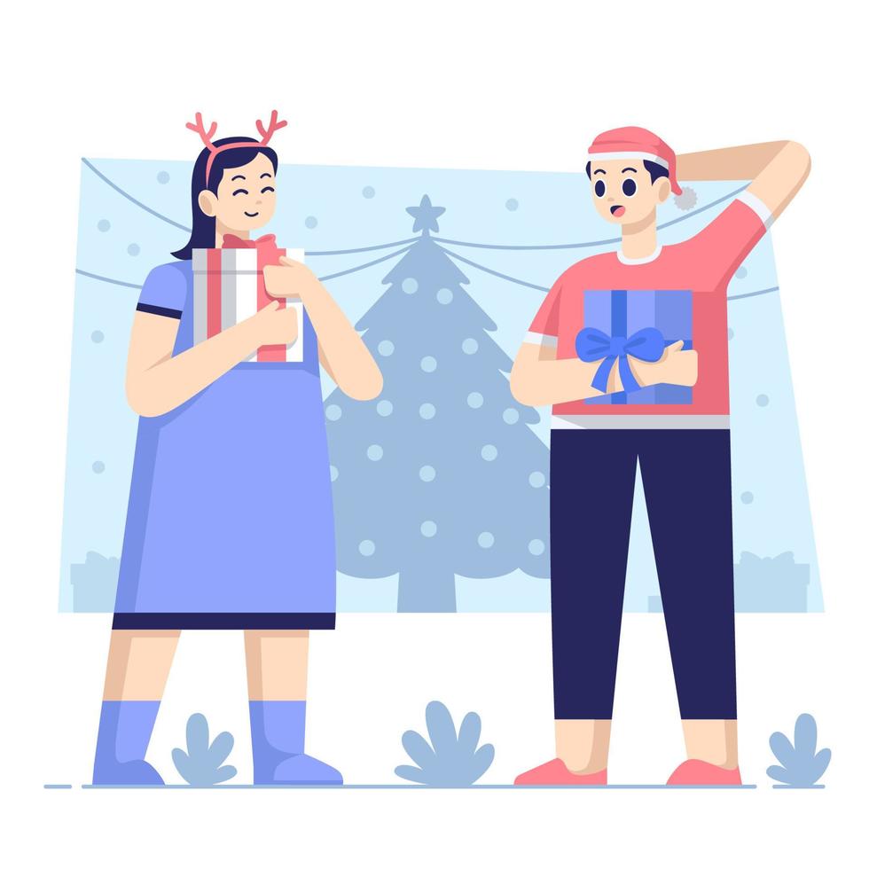 Couple Exchanging Christmas Gifts vector