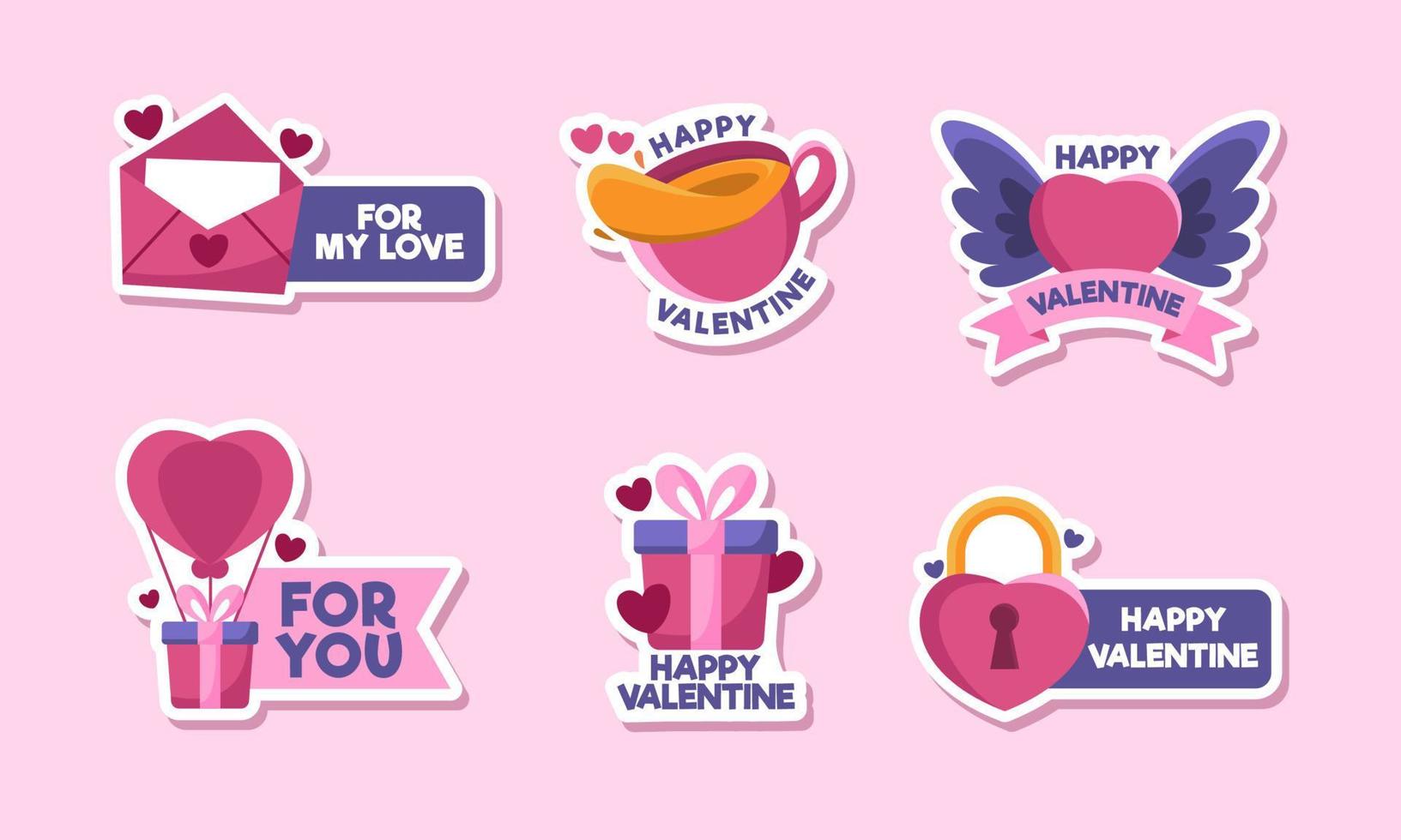 conjunto de pegatinas de saludo de san valentín vector