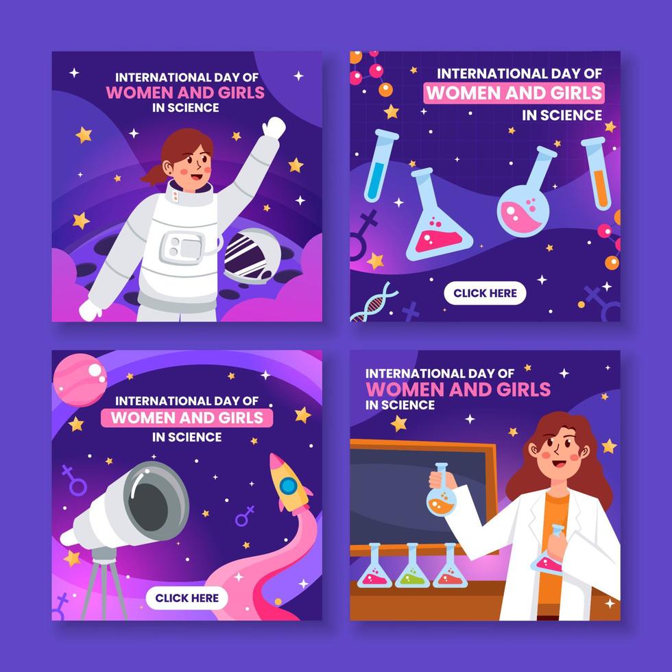 International Day of Women and Girls in Sciences Social Media Template vector