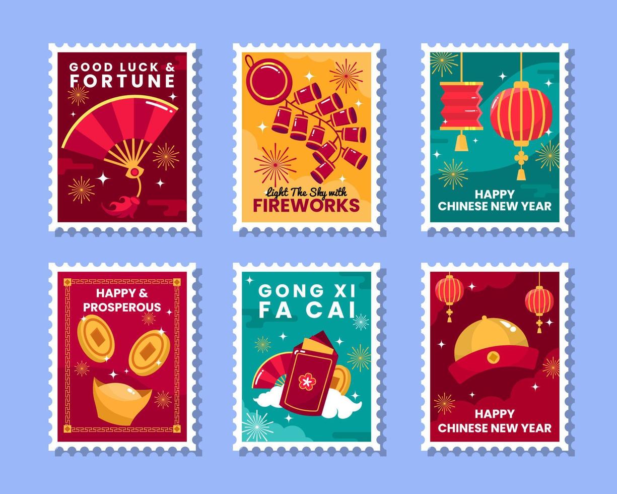 Chinese New Year Stamp Stickers vector