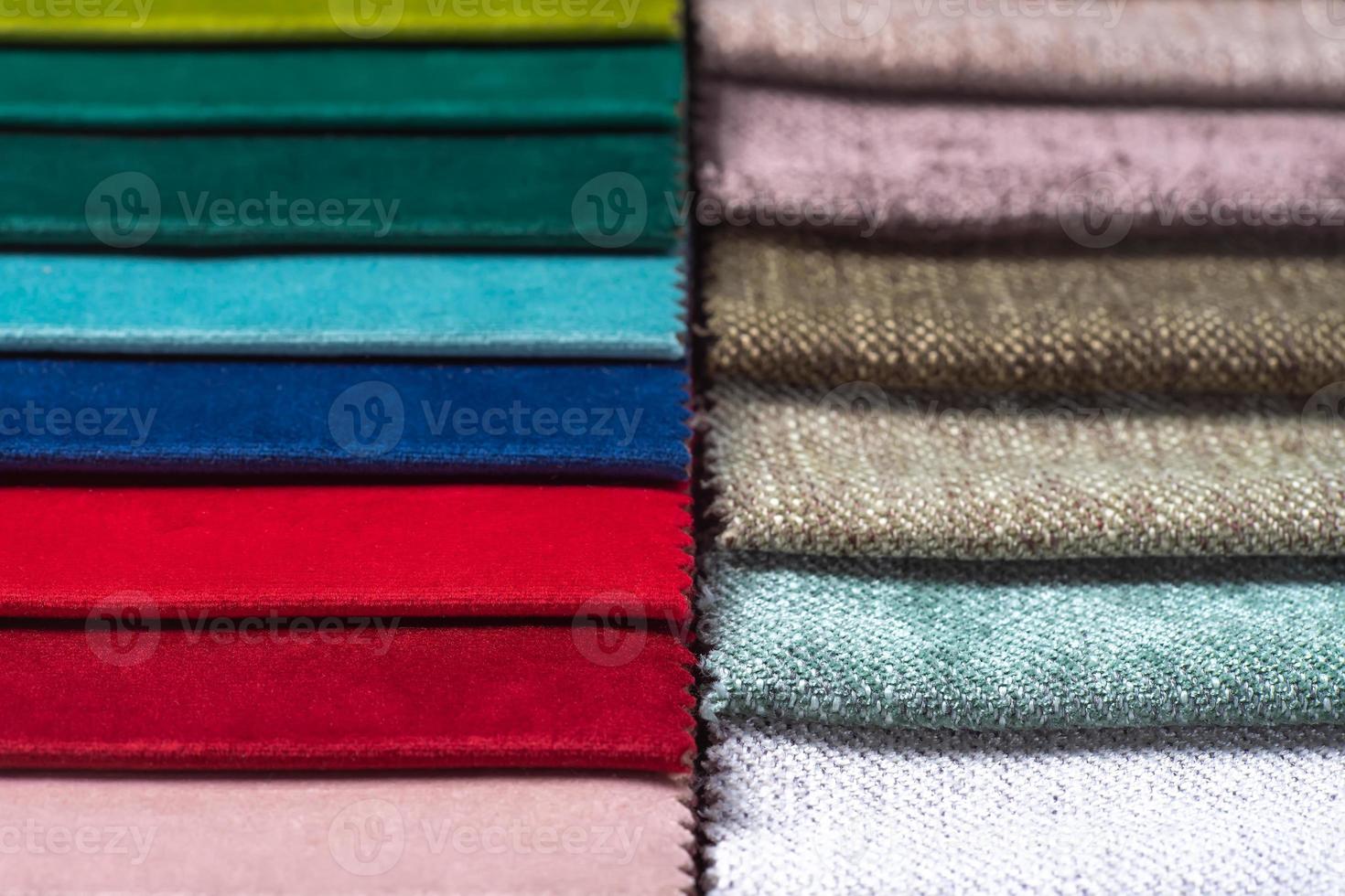 Multi colored set of upholstery fabric samples for selection