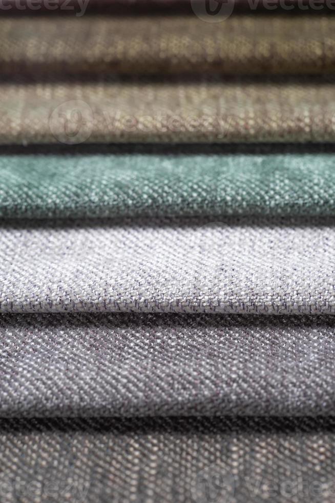 Multi colored set of upholstery fabric samples for selection