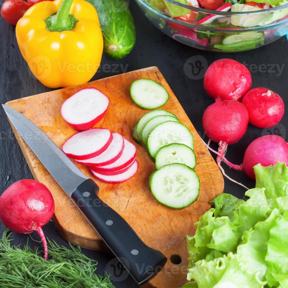 fresh vegetable on cutting board photo