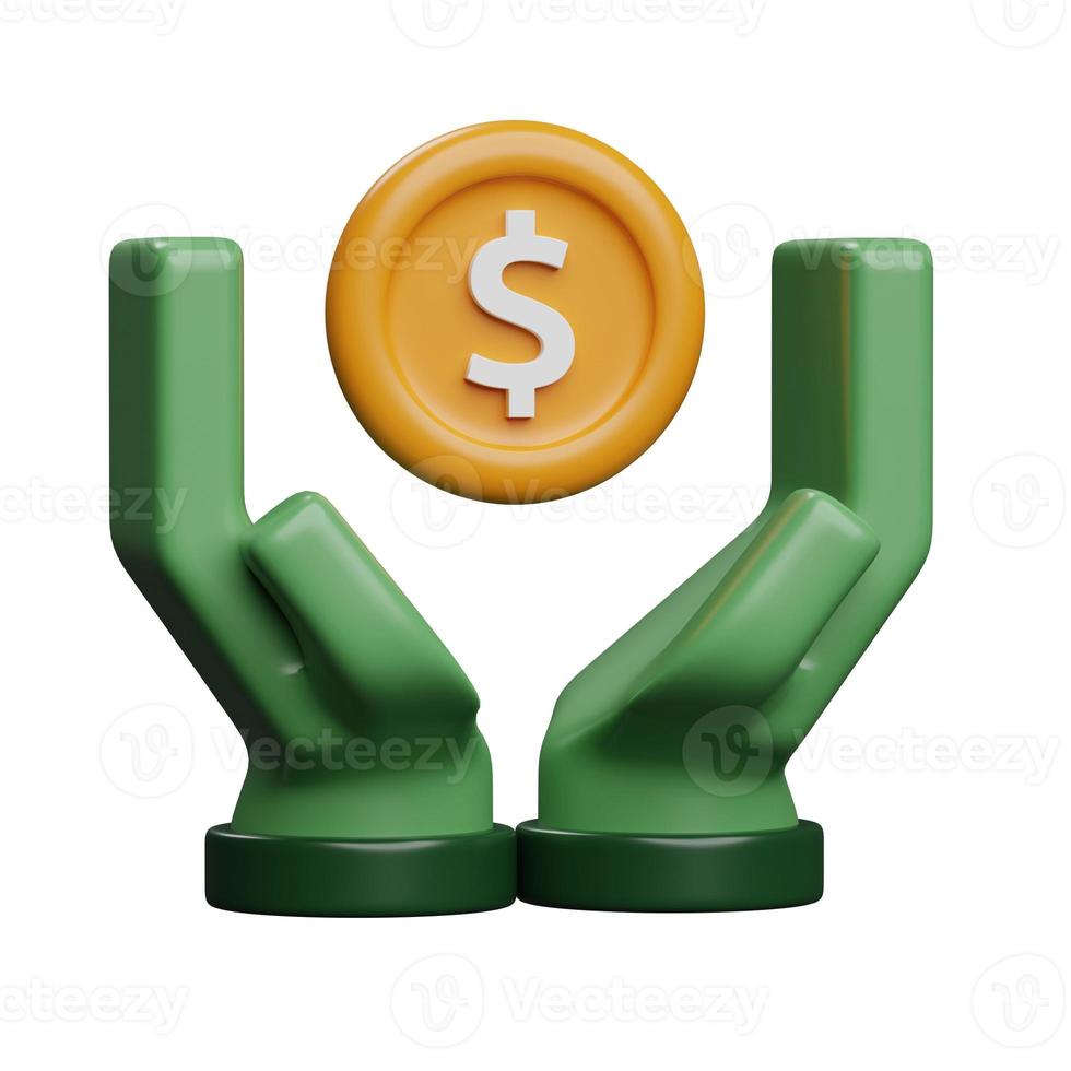 Hands and coin icon in 3D style photo