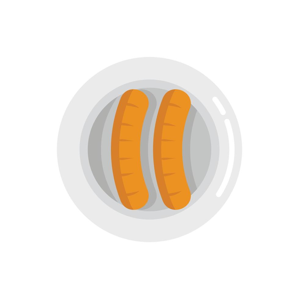 Bbq sausage icon flat vector. Fork grill vector