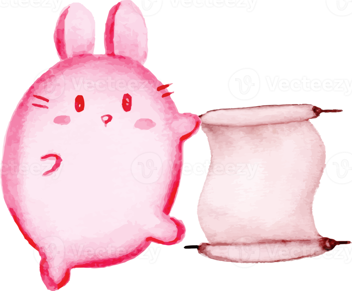 watercolor lunar new year rabbit with banner png