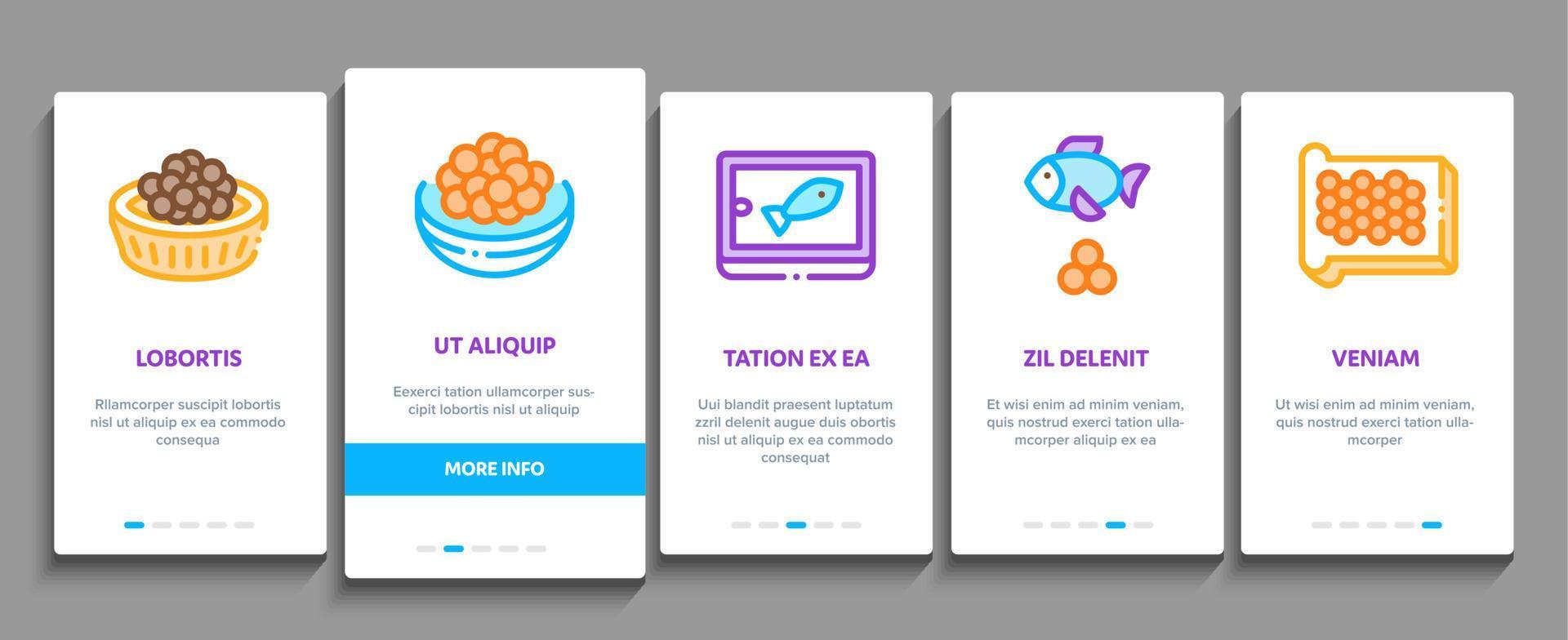 Caviar Seafood Product Onboarding Elements Icons Set Vector