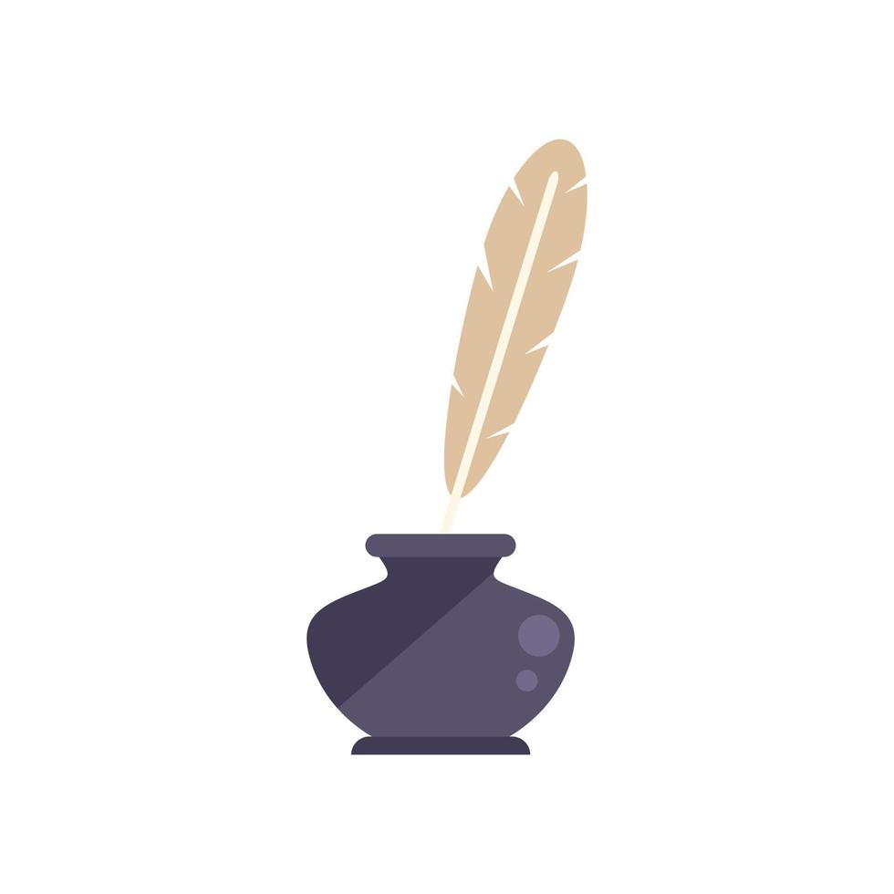 Ink feather pot icon flat vector. Pen paper vector