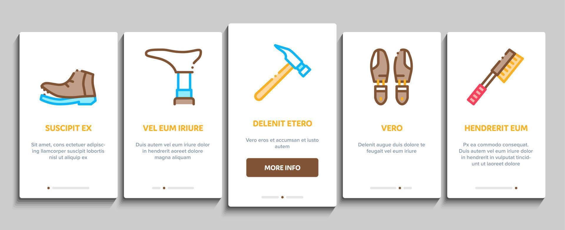 Shoe Repair Equipment Onboarding Elements Icons Set Vector