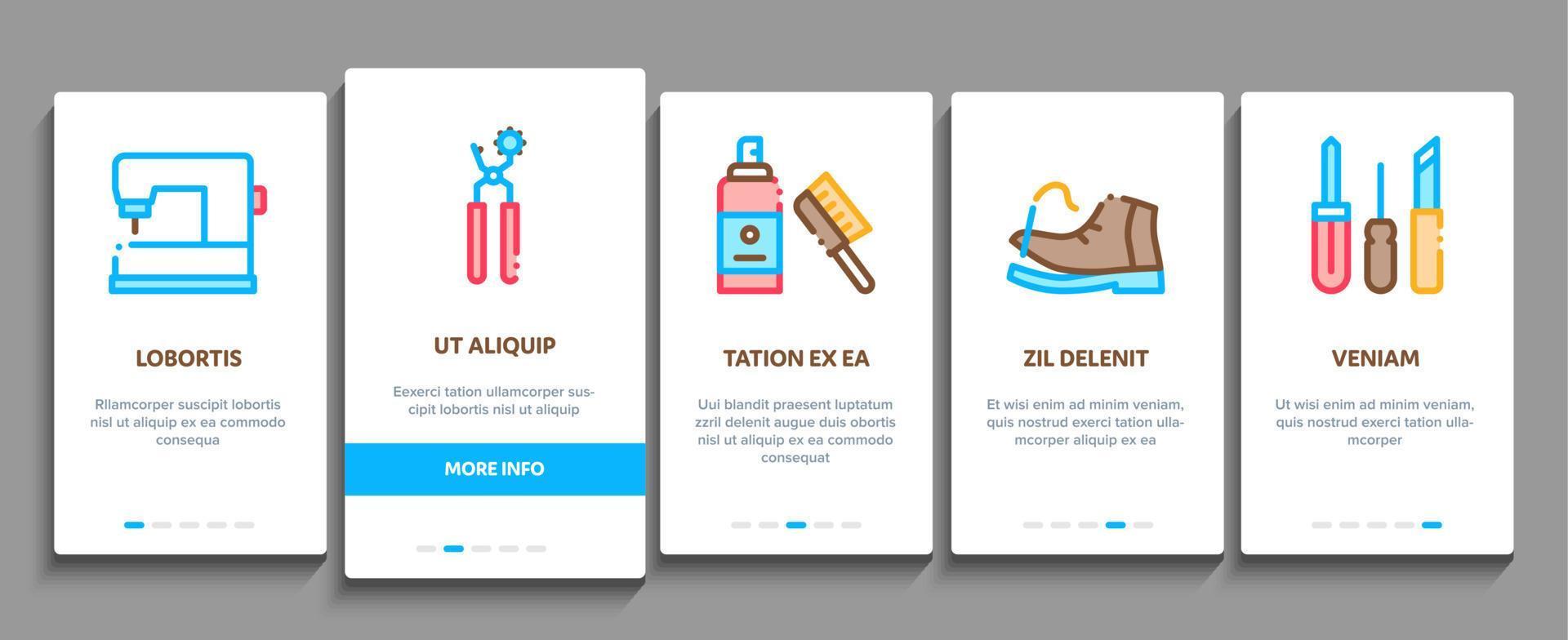Shoe Repair Equipment Onboarding Elements Icons Set Vector