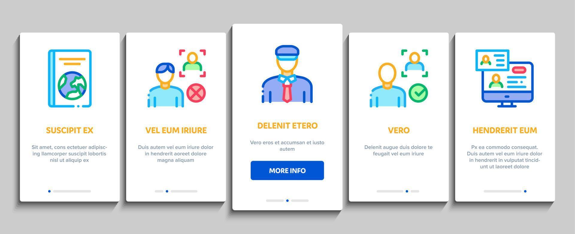 Passport Control Check Onboarding Elements Icons Set Vector
