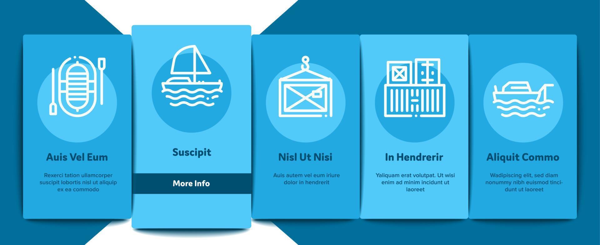 Marine Port Transport Onboarding Elements Icons Set Vector