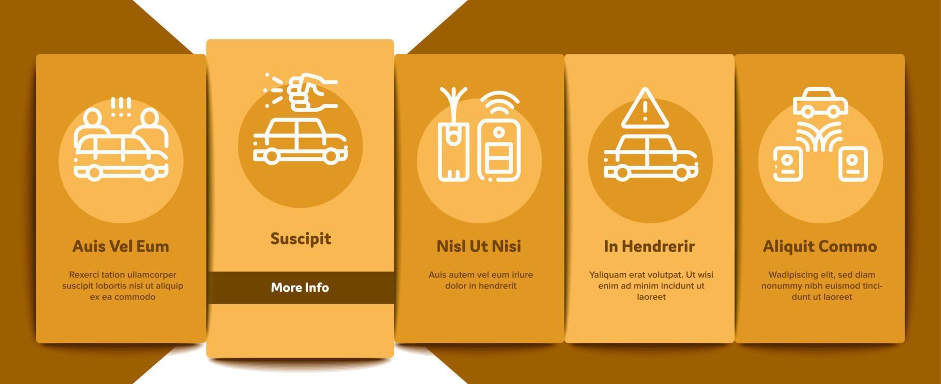 Car Theft Onboarding Elements Icons Set Vector