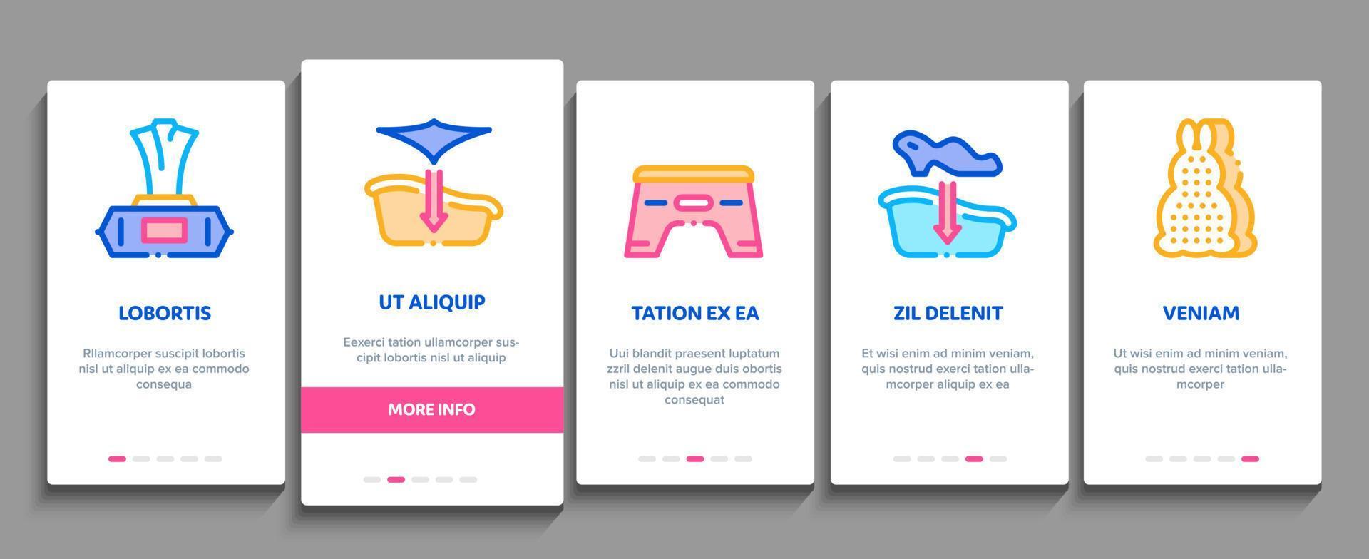Bathing Baby Tool Onboarding Elements Icons Set Vector
