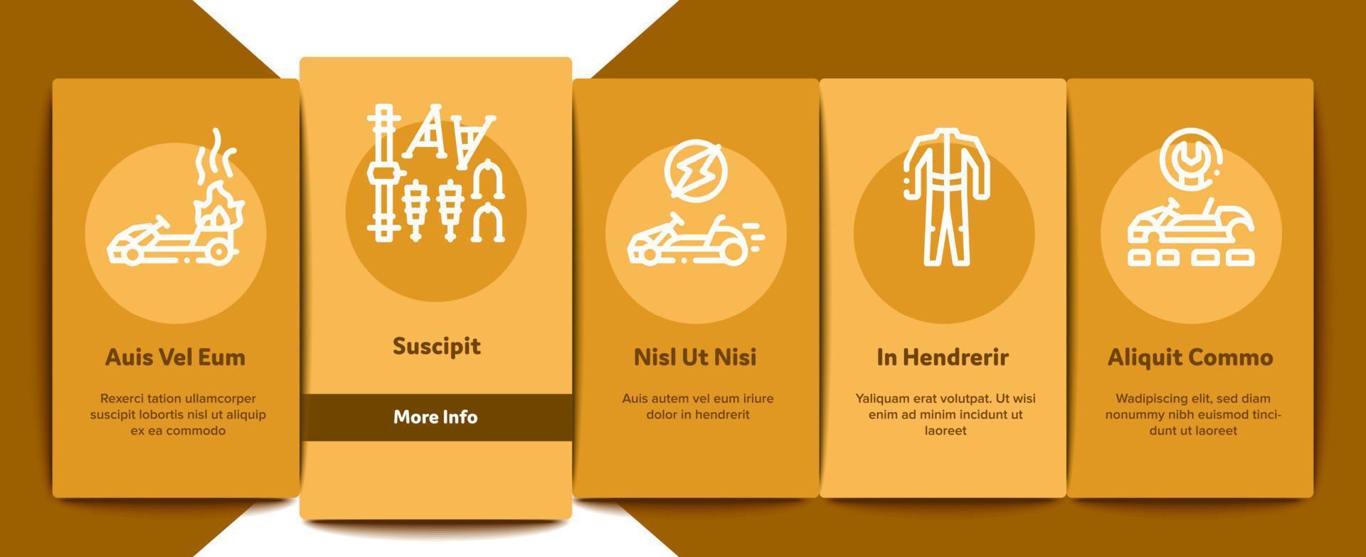 Karting Motorsport Onboarding Elements Icons Set Vector