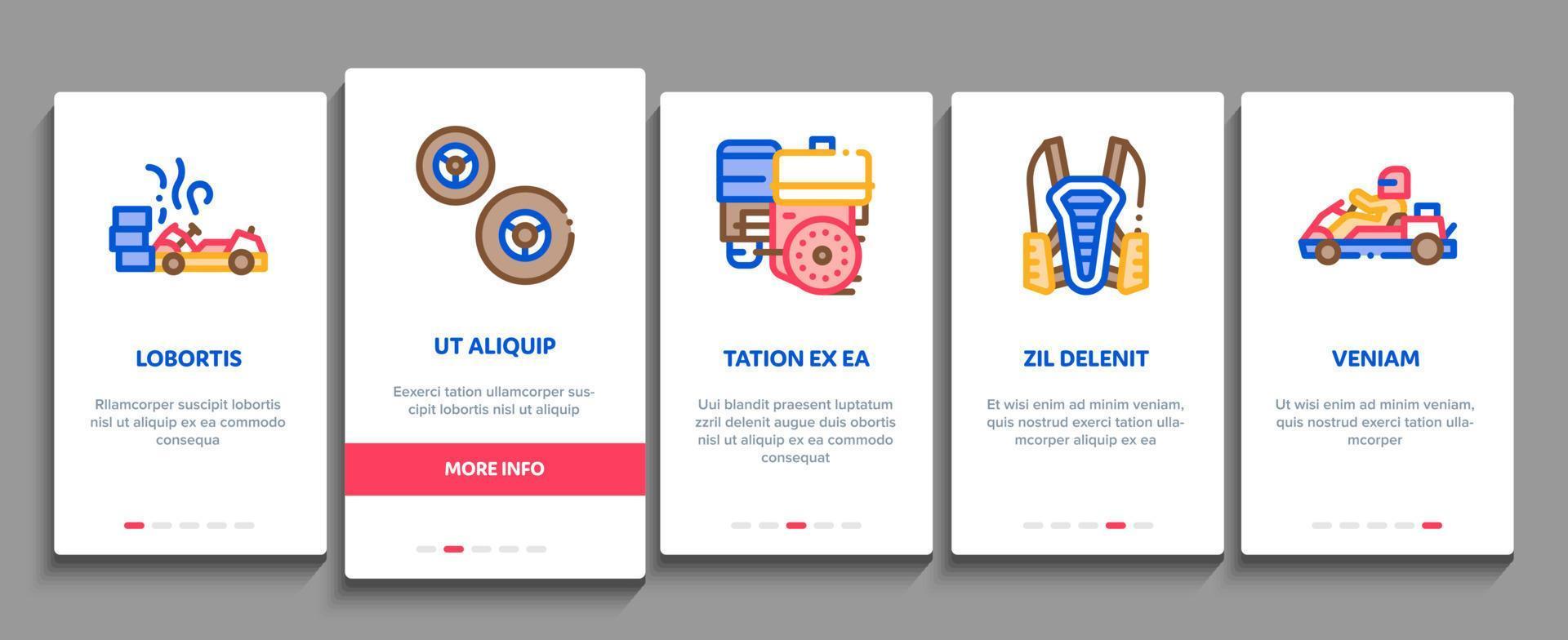 Karting Motorsport Onboarding Elements Icons Set Vector