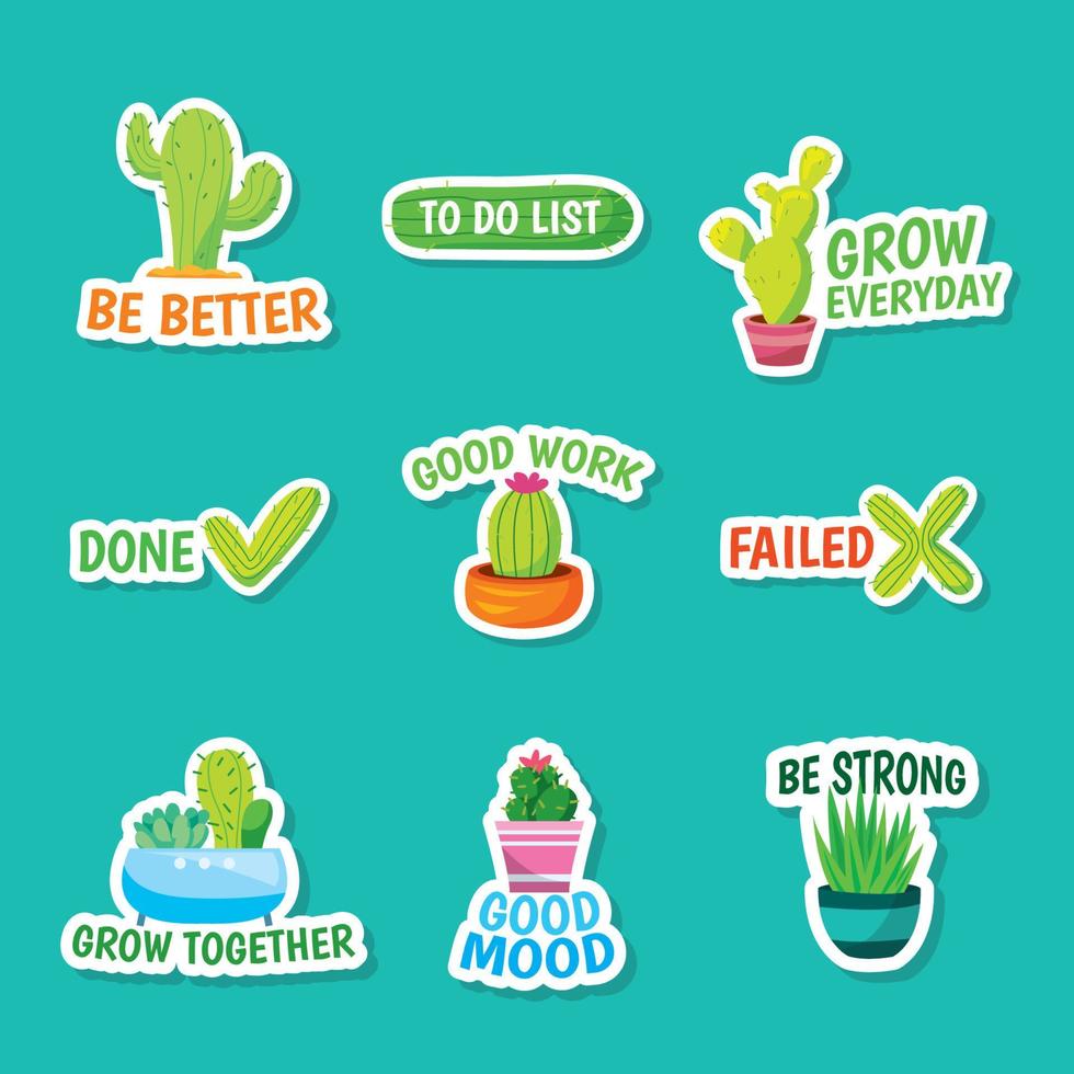 Cactus And Succulents Stickers vector