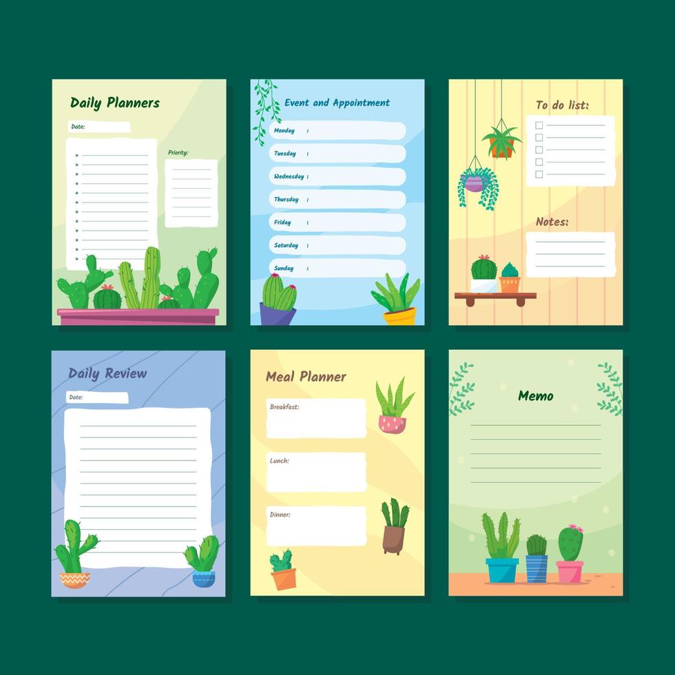 Green Cactus Succulents Table Pages vector