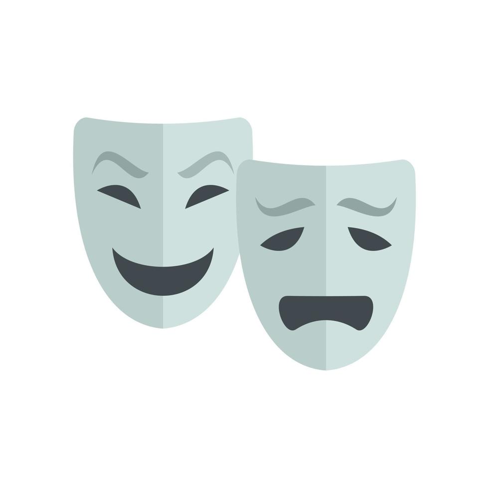 Ancient theatre mask icon flat vector. Drama theater vector