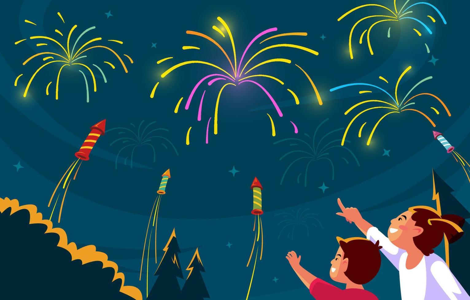 Happy New Year's Celebration With Firewoks In The Sky vector