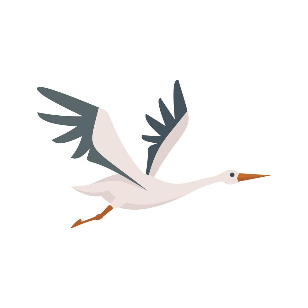 Fly stork icon flat vector. White bird vector