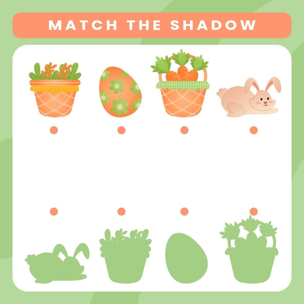 Easter match shadow game for children. Holiday activity page vector