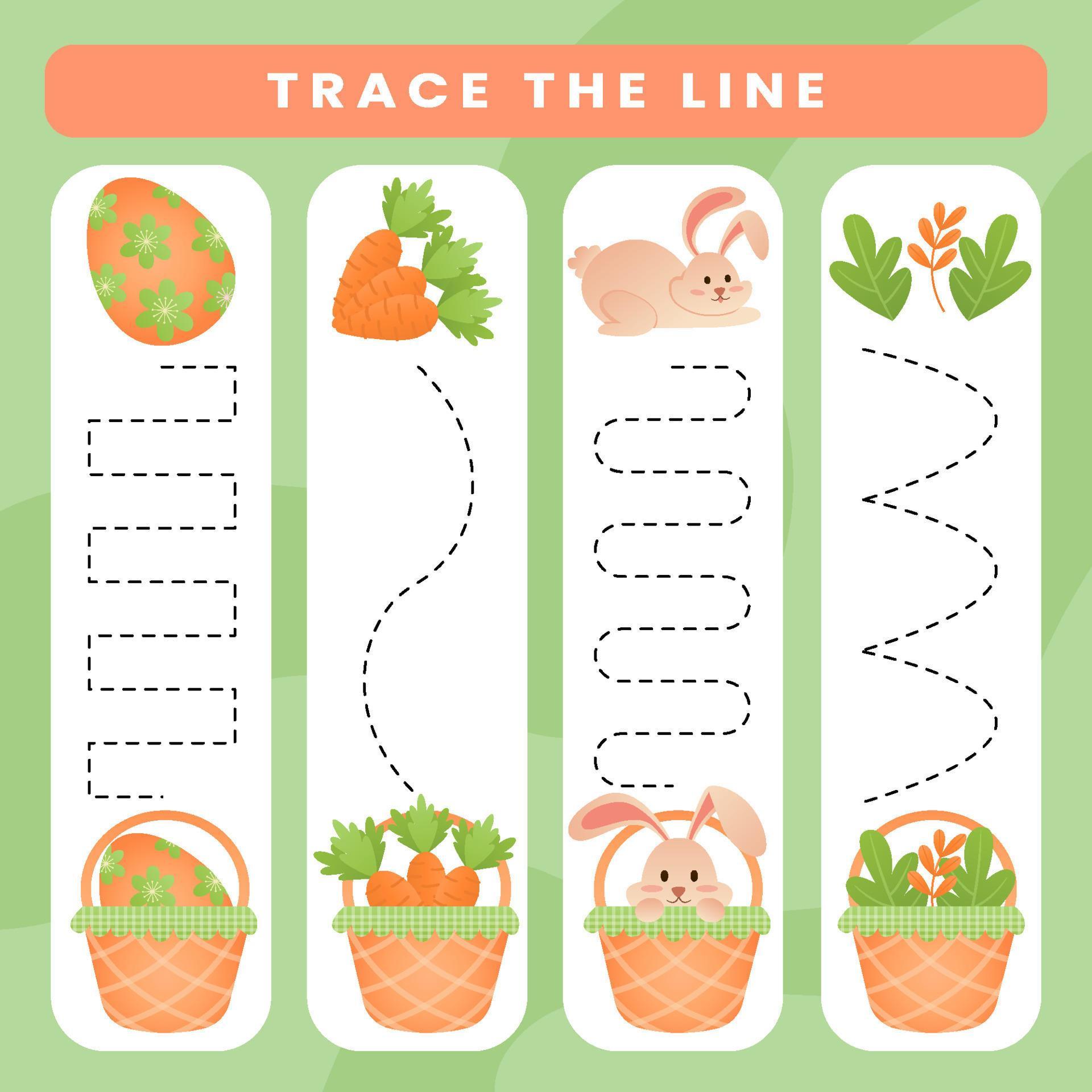 Easter tracing lines with cute bunny. Writing practice holiday page