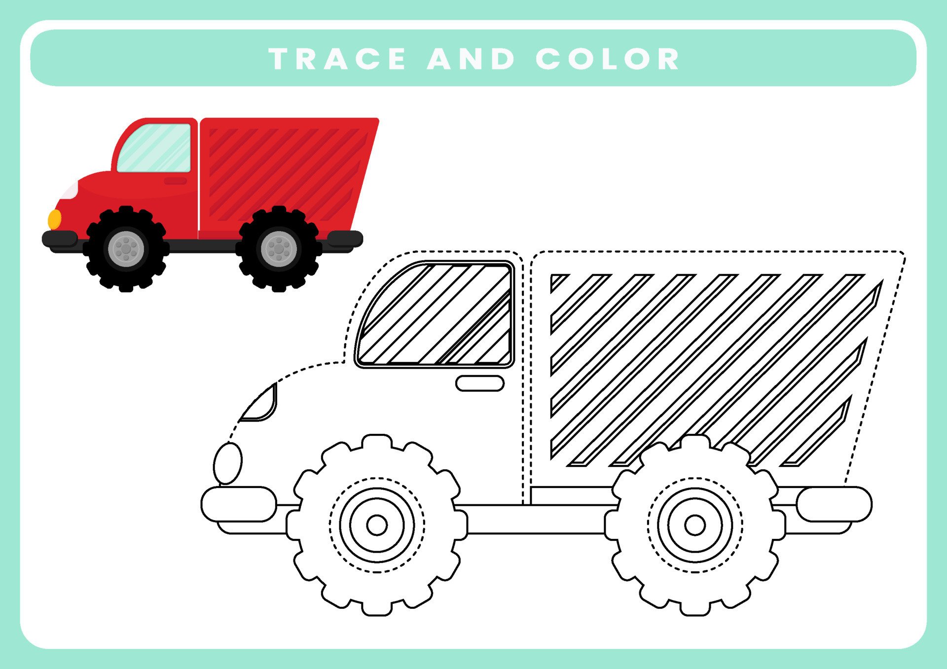 Transportation tracing and coloring worksheet for kids 17337399 Vector