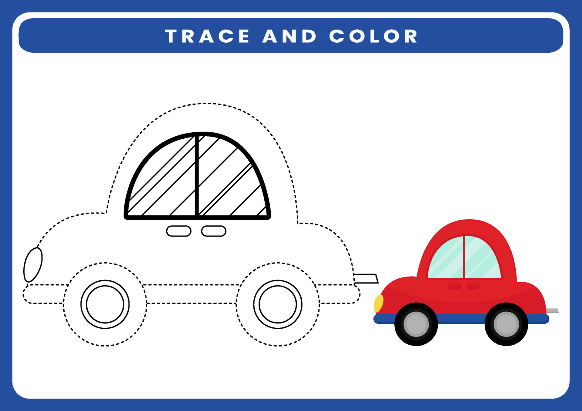 Transportation tracing and coloring worksheet for kids 17337418 Vector