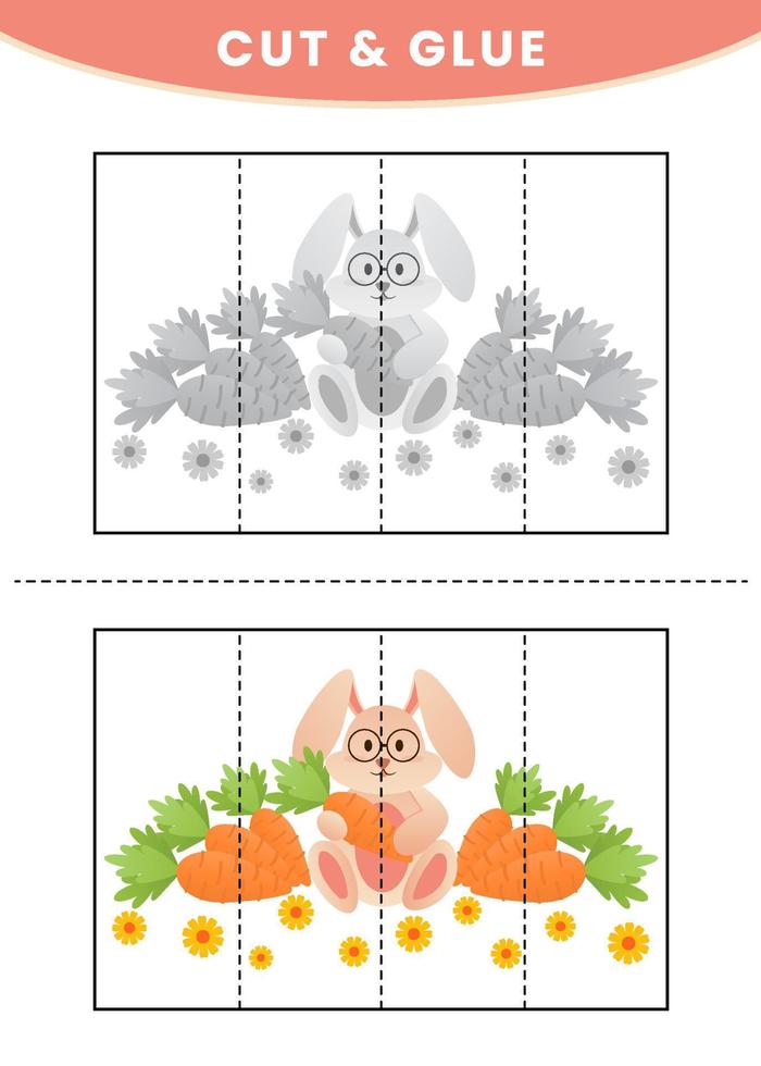 Easter cut and glue activities with cute bunny. Holiday activity page for kids vector