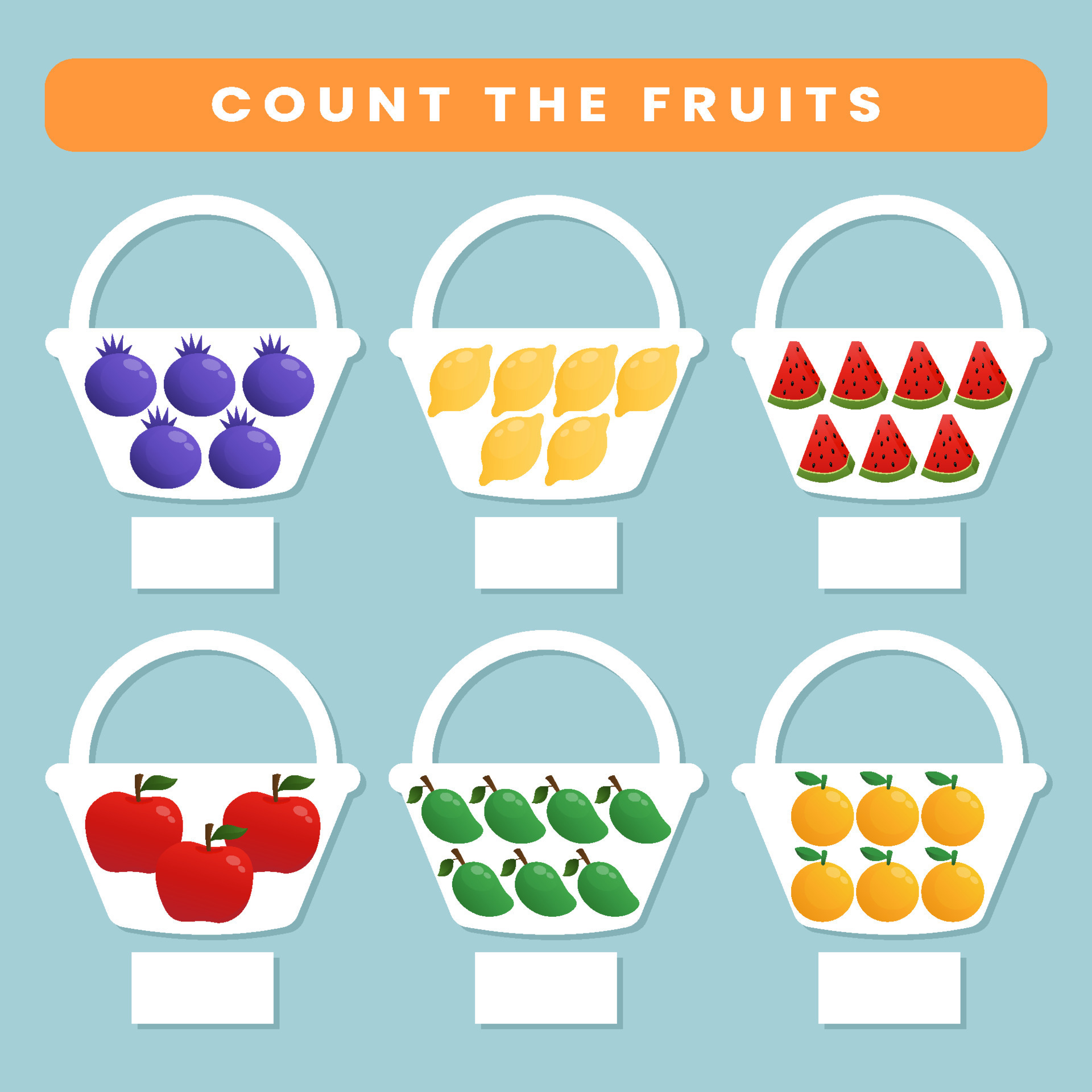 Education game for children fun addition by counting the fruits