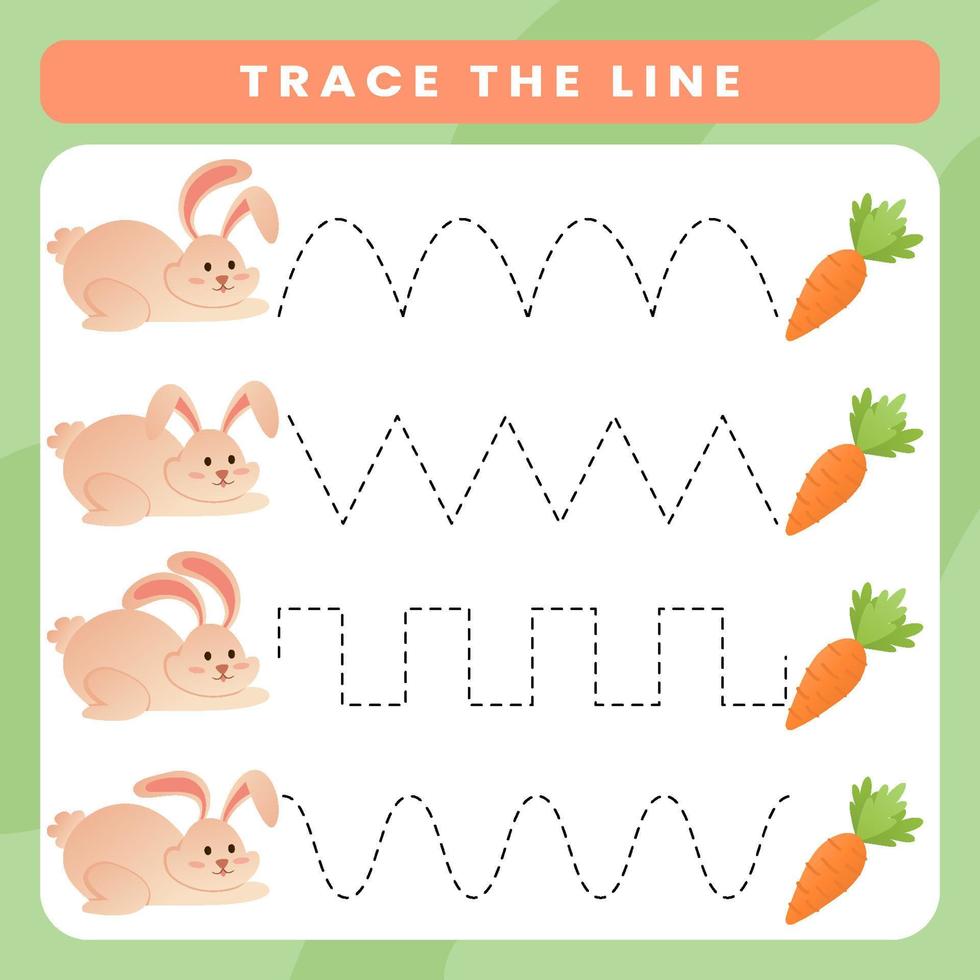 Easter tracing lines with cute bunny. Writing practice holiday page printable vector