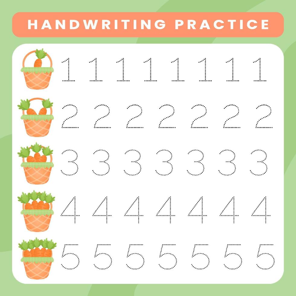 Easter handwriting practice number. Holiday worksheet kids. vector