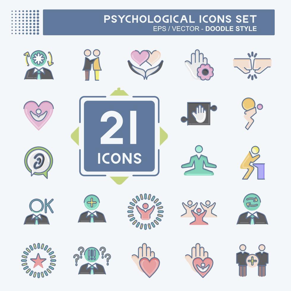 Icon Set Psychological. related to Psychological symbol. doodle style. simple illustration. emotions, empathy, assistance vector