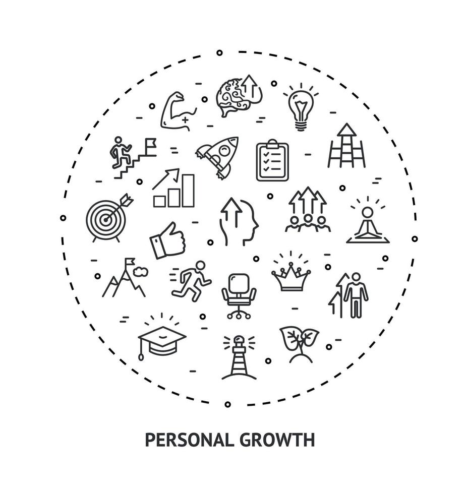 Personal Growth Round Design Template Contour Lines Icon Concept. Vector