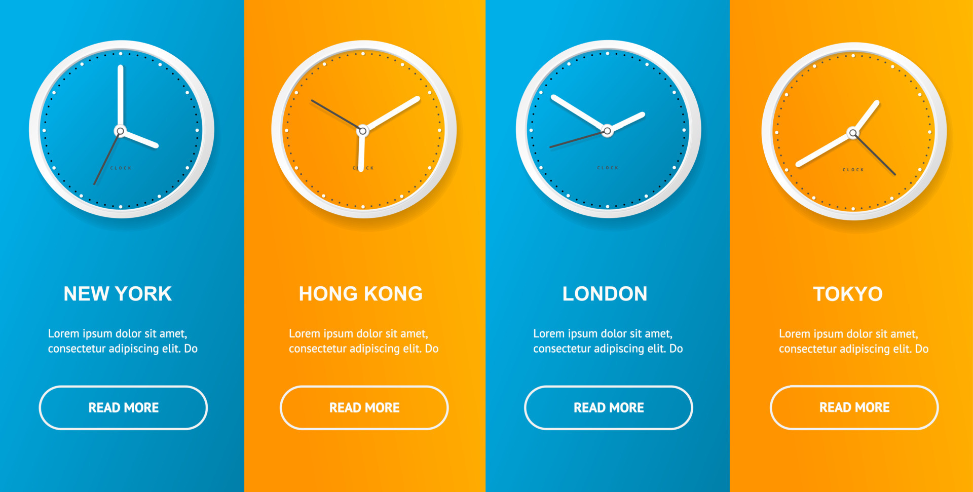 Realistic Detailed 3d Clock Different Time Zone Banner Vertical. Vector