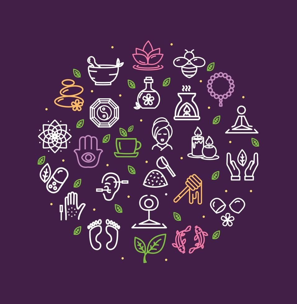 Alternative Medicine Round Design Template Contour Lines Icon Concept. Vector