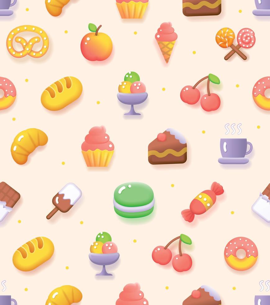 alimentos dulces cafetería panadería icono diseño fluido sin fisuras de fondo. vector