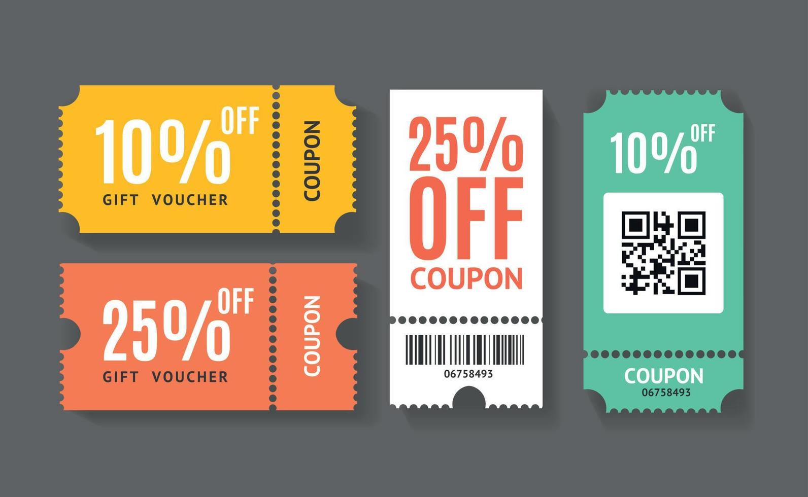 Different Color Gift Voucher Coupon Set. Vector